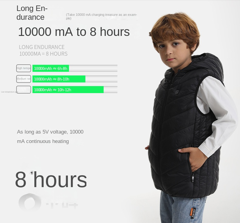 10 Zone Children's Fever Vest Hooded Warmth USB Electric Heating Vest Intelligent Thermostatic Vest