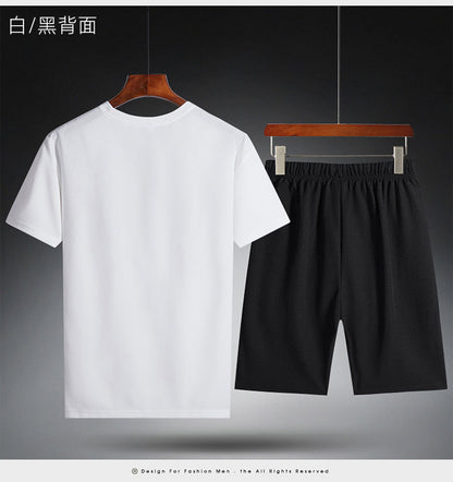 Sports Suit Men's Fitness Sweat Suit Summer Short-Sleeved T-Shirt Loose Quick-Drying Clothing Basketball Training Running Shorts